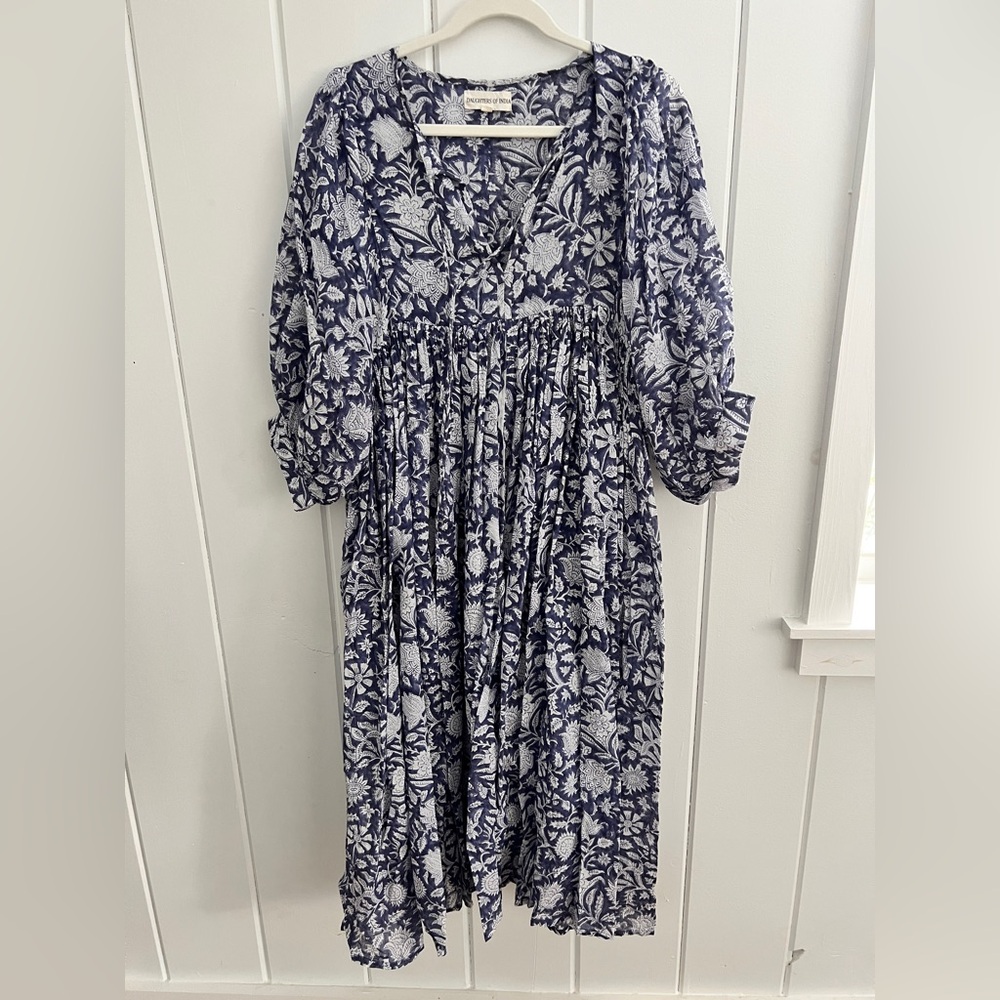 Daughters of India Blue and White Floral Dress